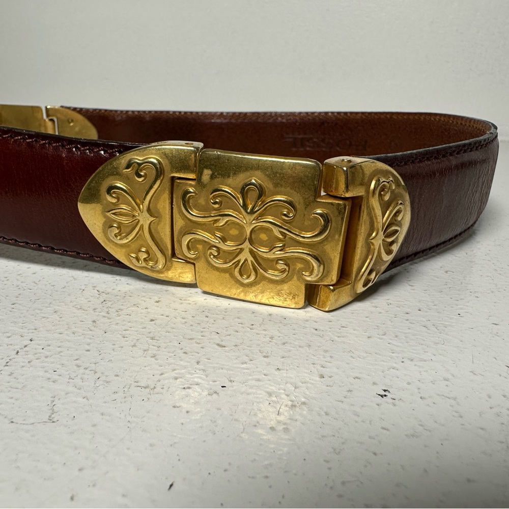 Vintage Fossil Concho Belt Women’s Small Brown Leather Western Boho Belt Gold - Picture 3 of 4